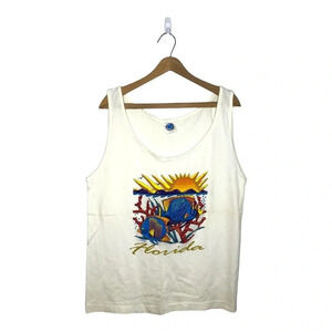 Vintage 80s Single Stitch Graphic Botanical Aquatic Muscle Tank Top